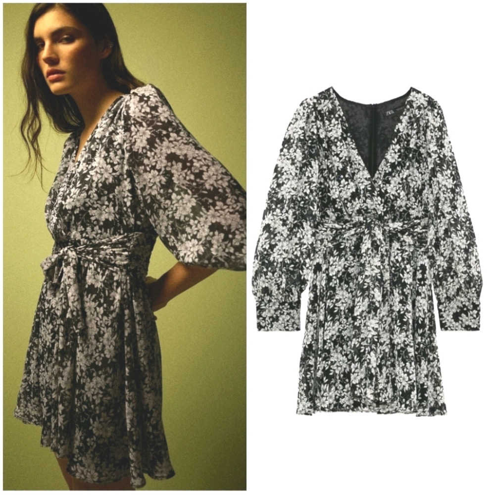 NWT ZARA | Metallic Thread Floral Printed Dress
